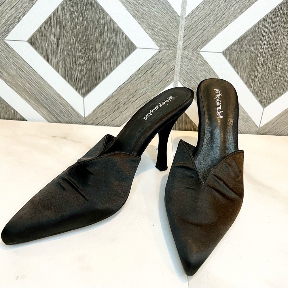 Jeffrey Campbell 90’s mule pointed toe heel satin black size 9.5